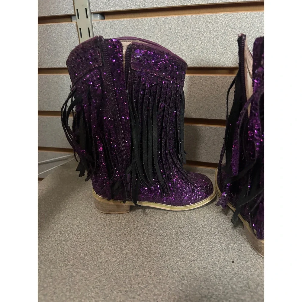A Bear Co Kids Purple Glitter Fringe Cowboy Boots Western Side Zip Size 6 fit 8